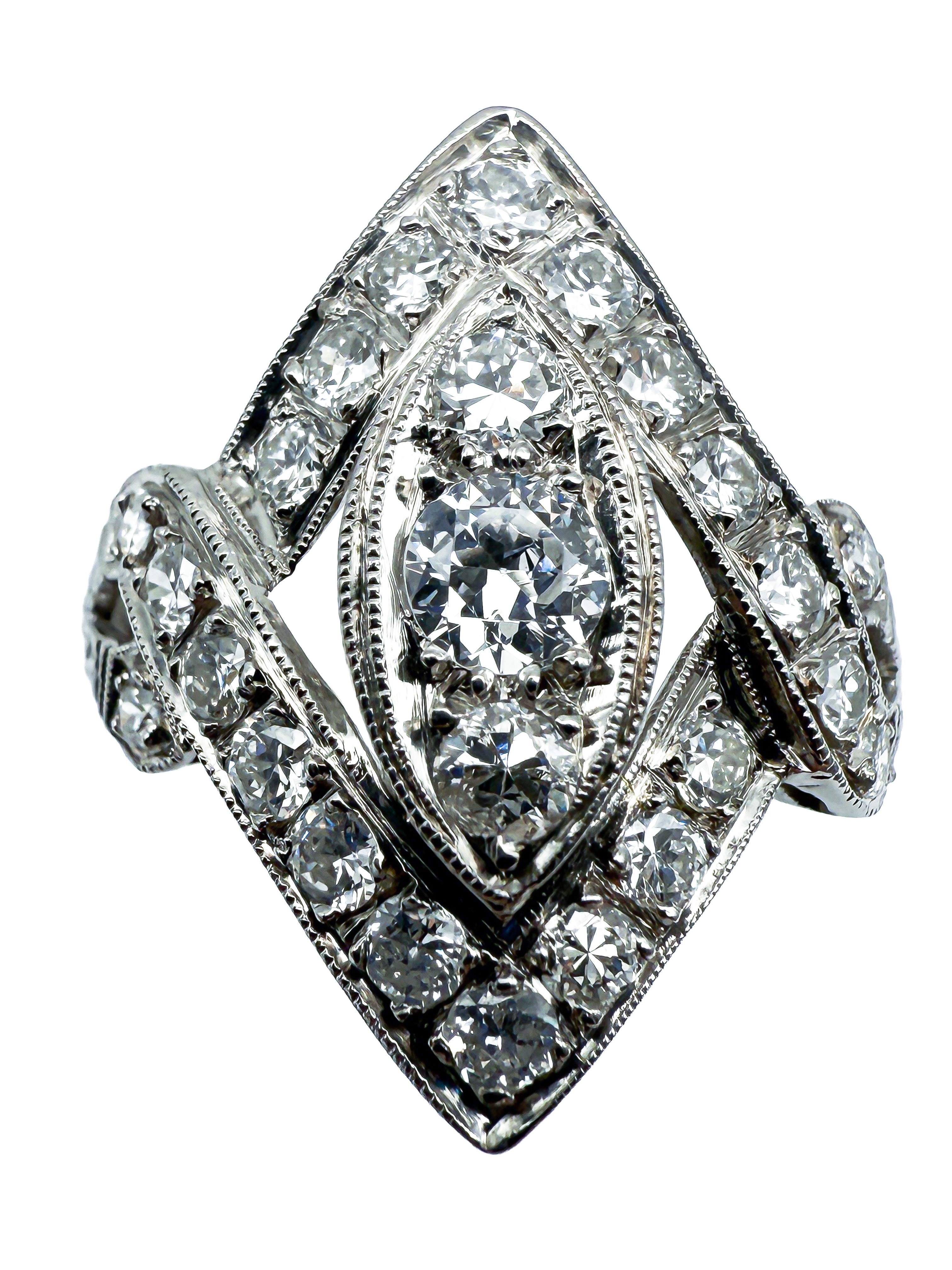 950er Art Deco Platin-Ring mit Diamanten