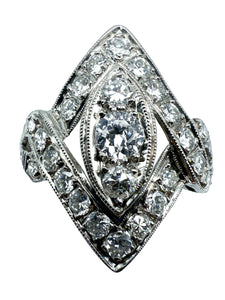950er Art Deco Platin-Ring mit Diamanten