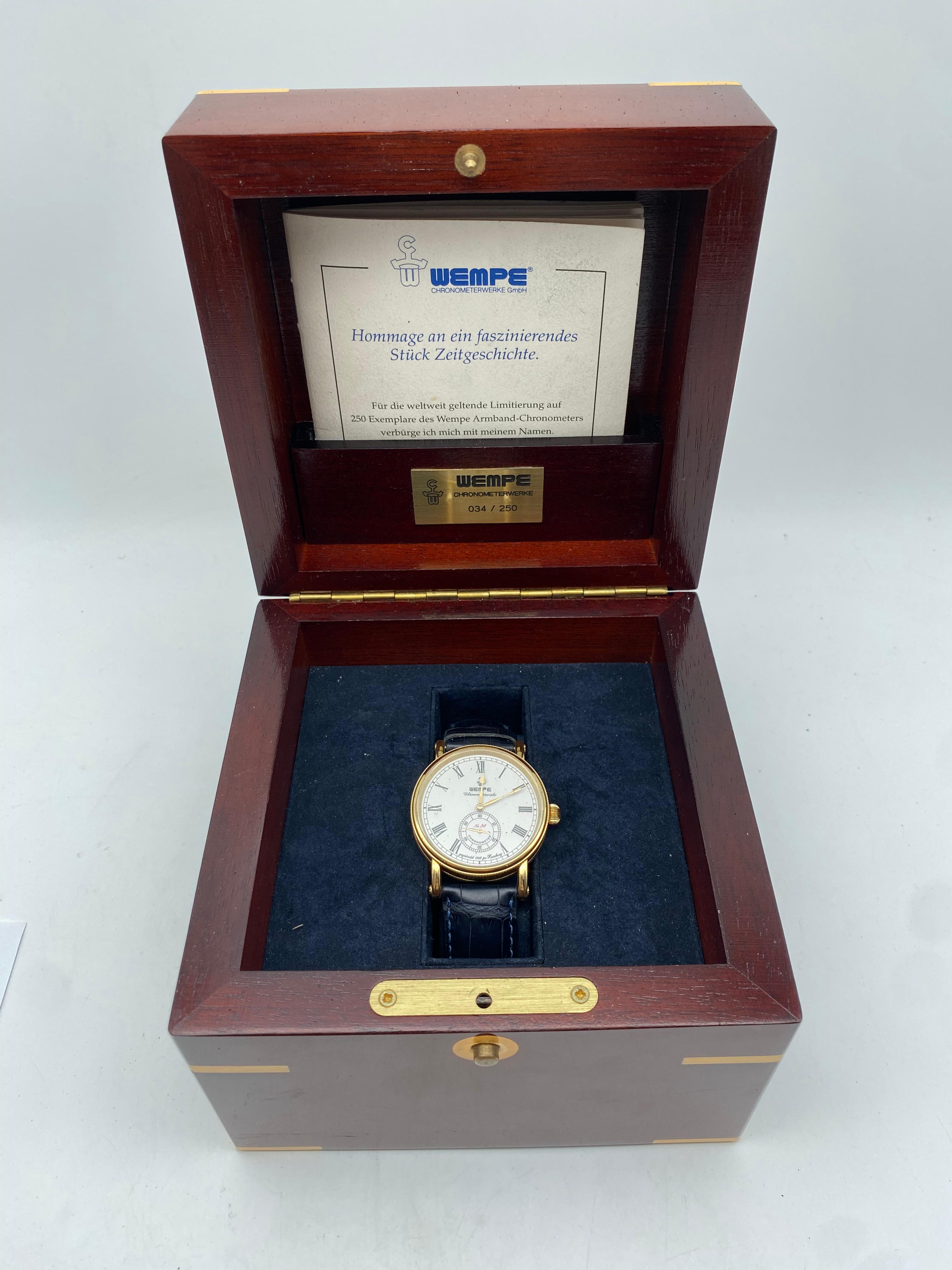 Original Wempe Chronometer Werke Herren Uhr in 750 Gelbgold