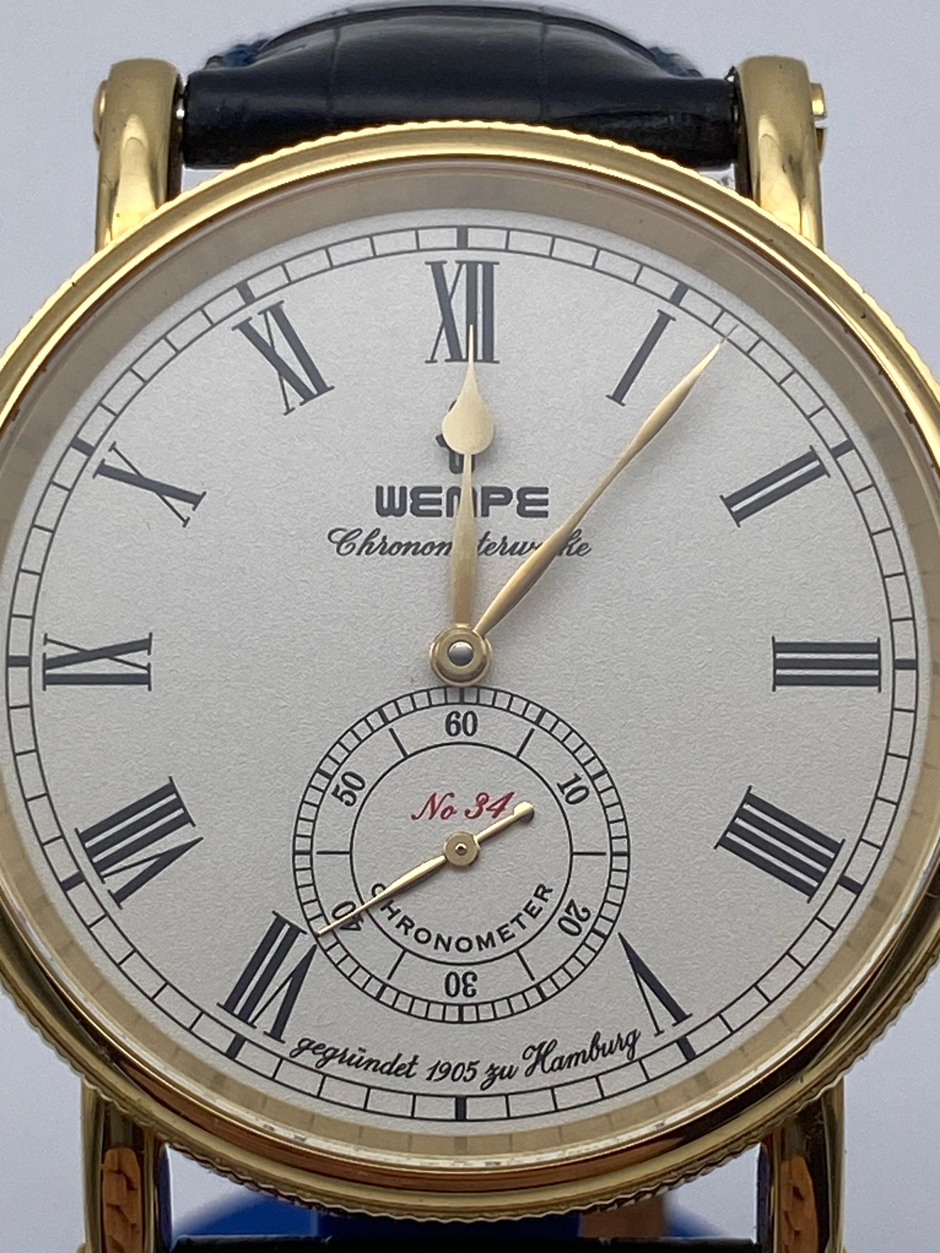 Original Wempe Chronometer Werke Herren Uhr in 750 Gelbgold