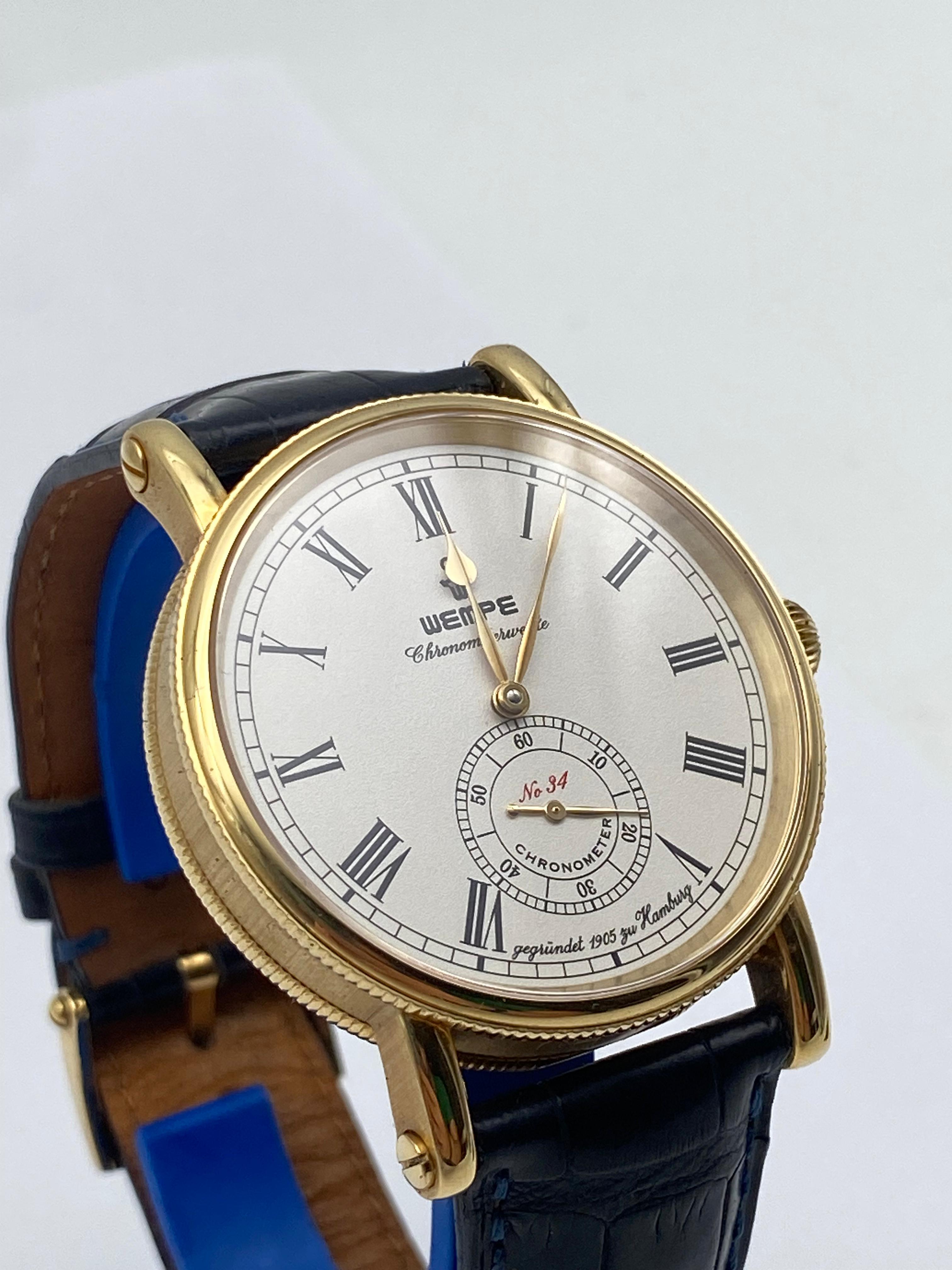 Original Wempe Chronometer Werke Herren Uhr in 750 Gelbgold