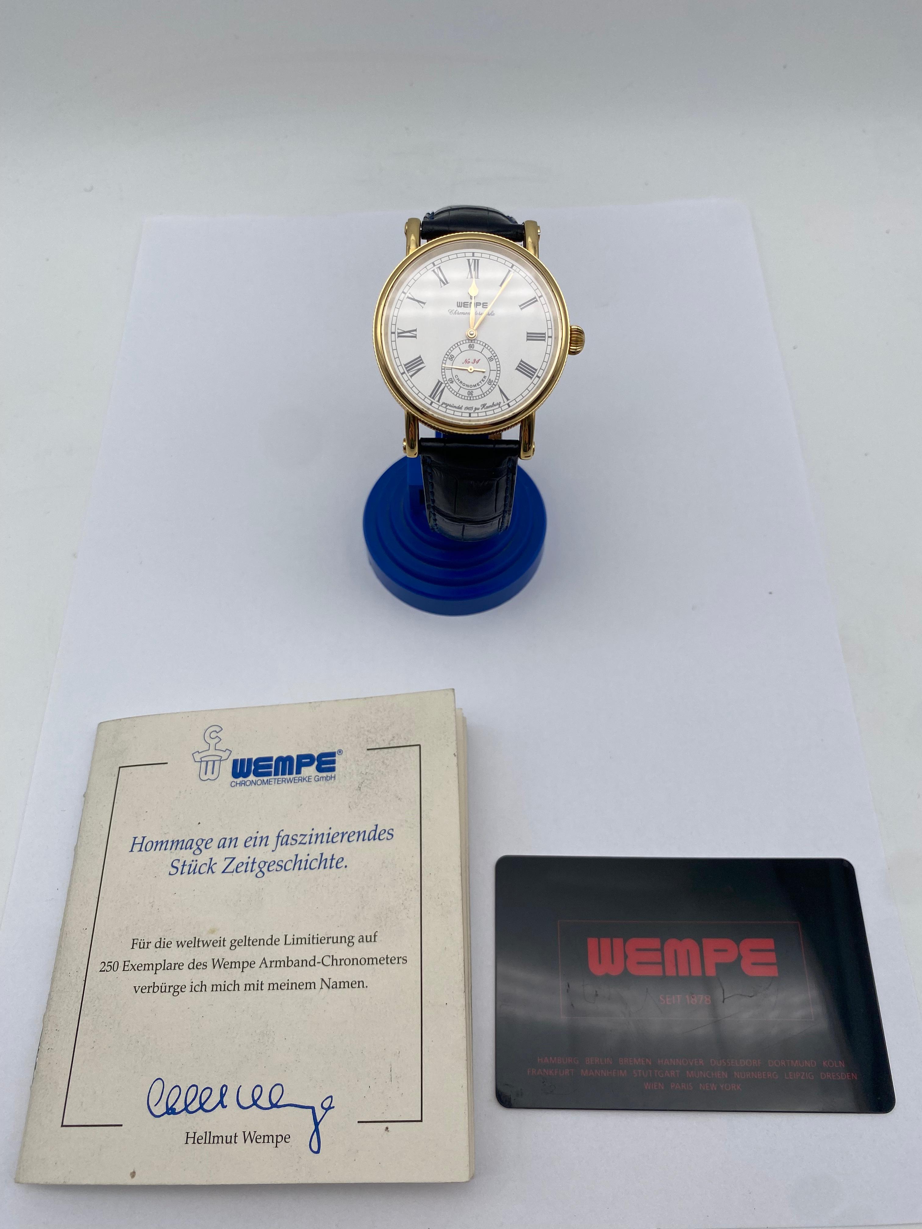 Original Wempe Chronometer Werke Herren Uhr in 750 Gelbgold