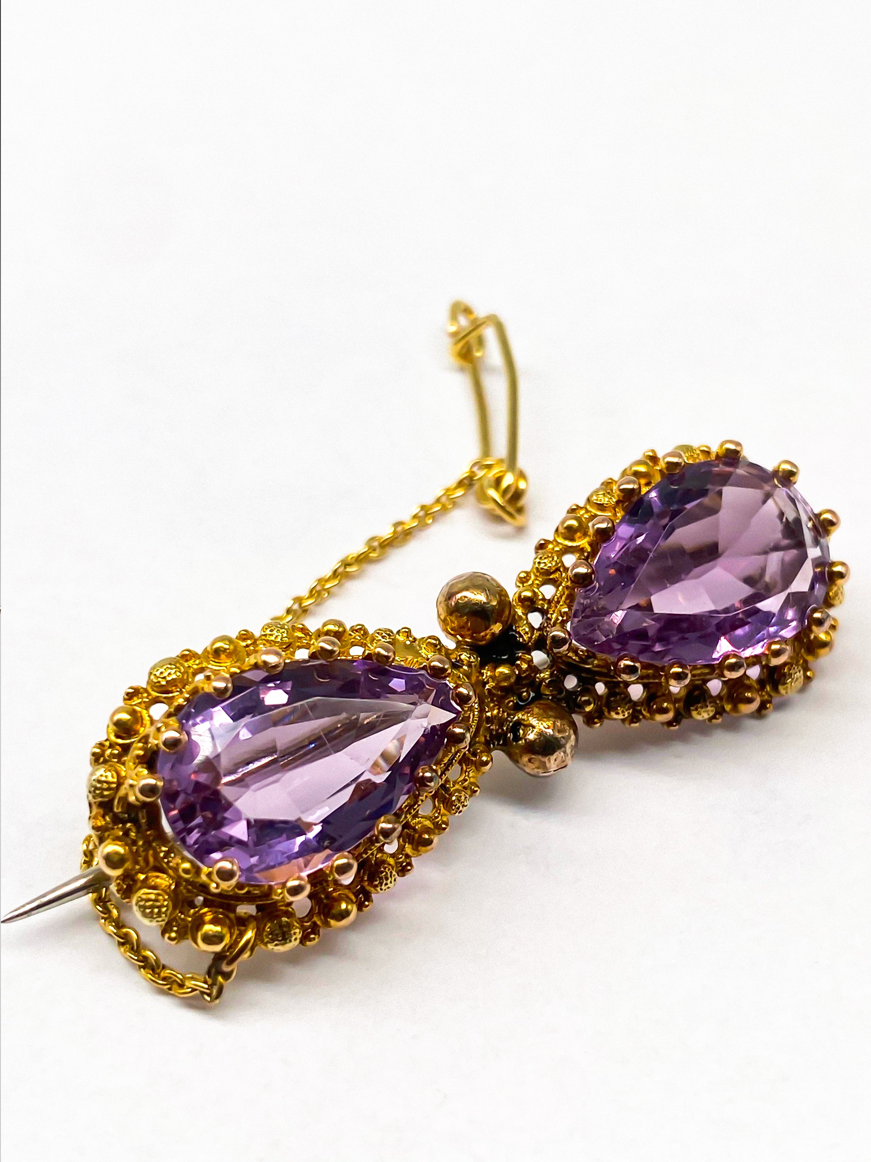 750er Gelbgold Brosche, Amethyst