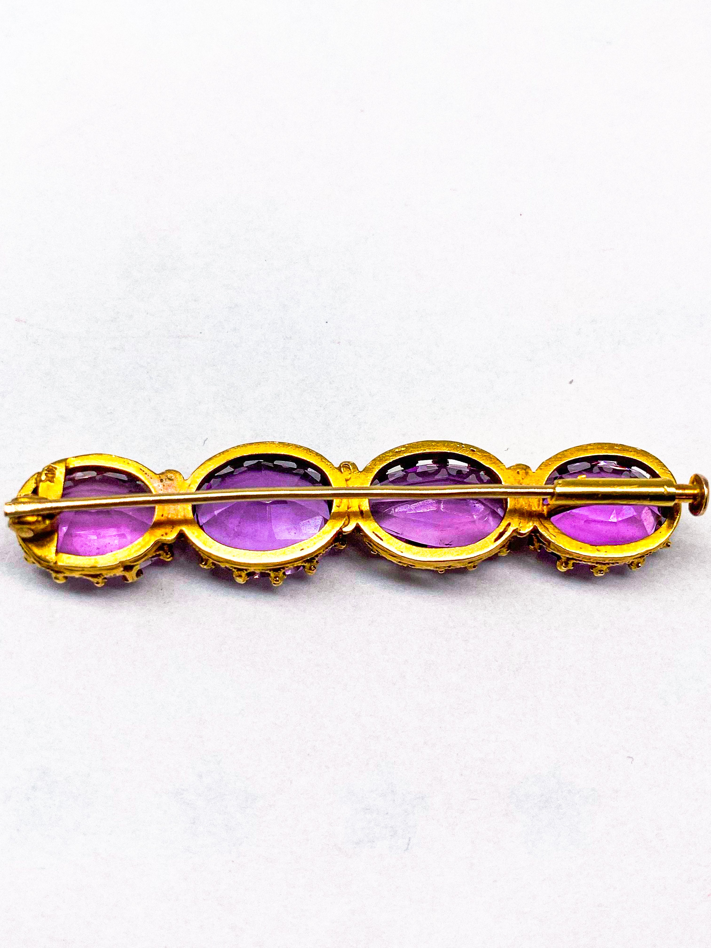 14K Gelbgold Brosche mit Amethysten