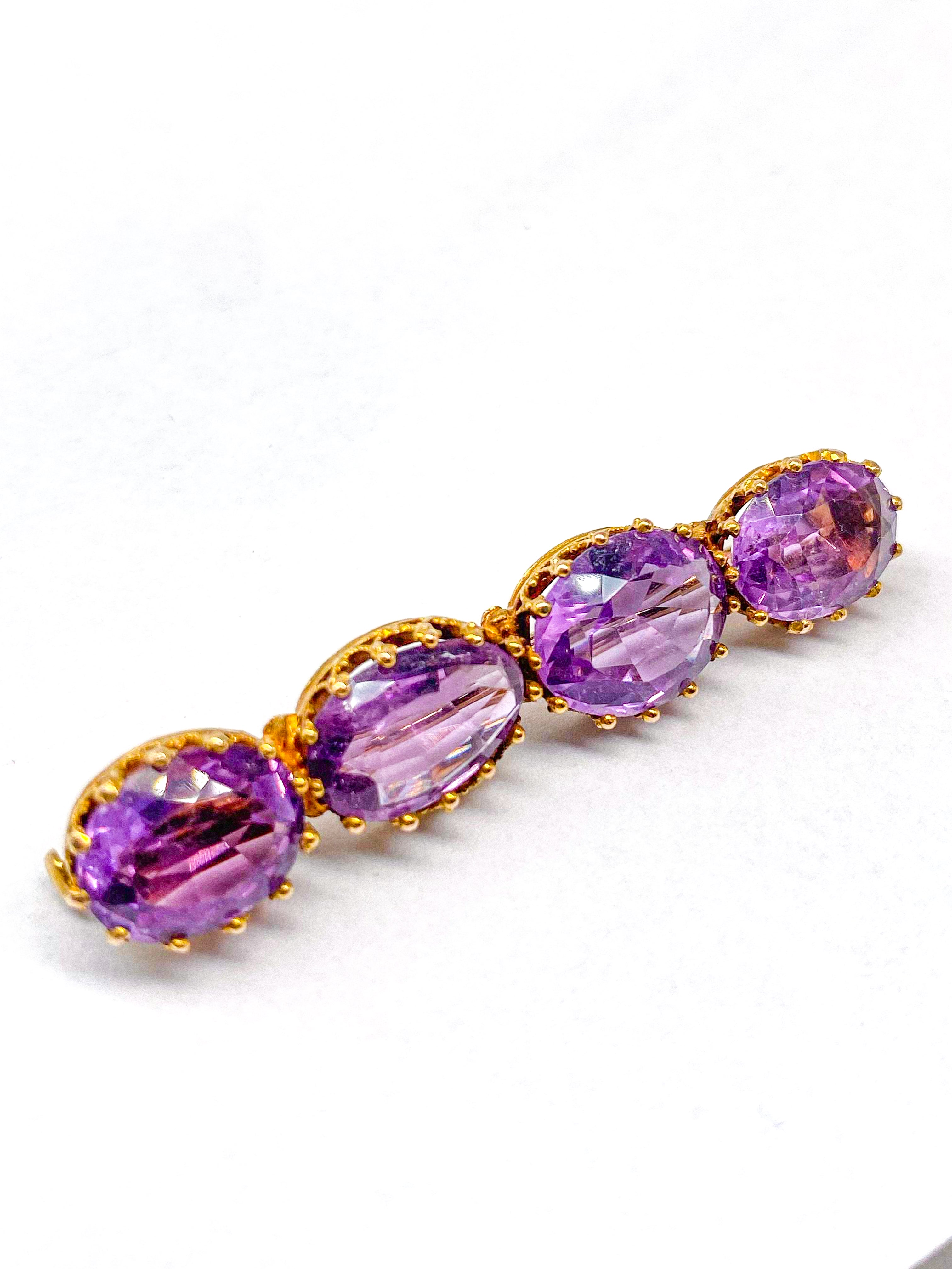 14K Gelbgold Brosche mit Amethysten