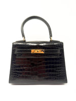 Laden Sie das Bild in den Galerie-Viewer, Hermes Kelly Mini Damenhandtasche Krokodilleder Schwarz
