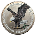 Laden Sie das Bild in den Galerie-Viewer, American Eagle 2021 – Motivseite mit koloriertem Weißkopfseeadler, ONE DOLLAR und 1 OZ. FINE SILVER
