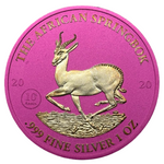 Laden Sie das Bild in den Galerie-Viewer, African Springbok 2020 – Motivseite mit goldfarbenem Springbock, 10th Anniv. und .999 FINE SILVER 1 OZ
