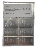 Laden Sie das Bild in den Galerie-Viewer, Silberbarren, Tafelbarren 10x10 gr 999 Feinsilber

