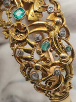 Laden Sie das Bild in den Galerie-Viewer, Antiker Gold-Armreif mit Smaragden und Diamanten - Historismus - 14K
