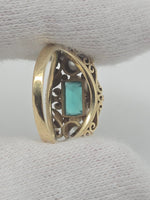 Laden Sie das Bild in den Galerie-Viewer, Antiker Damenring - Smaragd und Diamant - 14K Gelbgold
