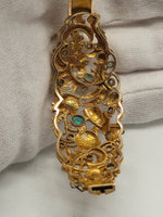 Laden Sie das Bild in den Galerie-Viewer, Antiker Gold-Armreif mit Smaragden und Diamanten - Historismus - 14K
