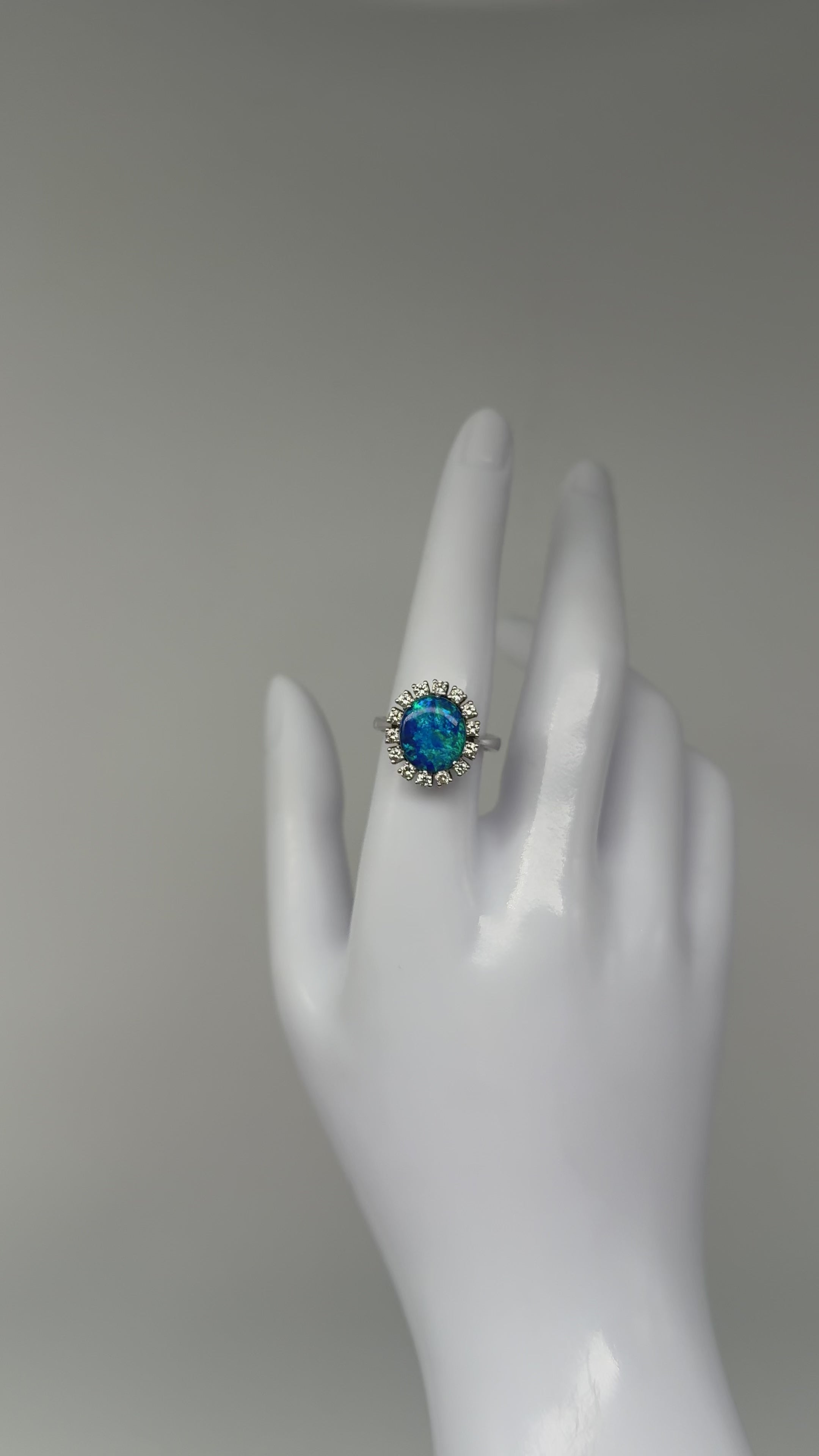 585er Weißgold Ring mit Opal und Saphir