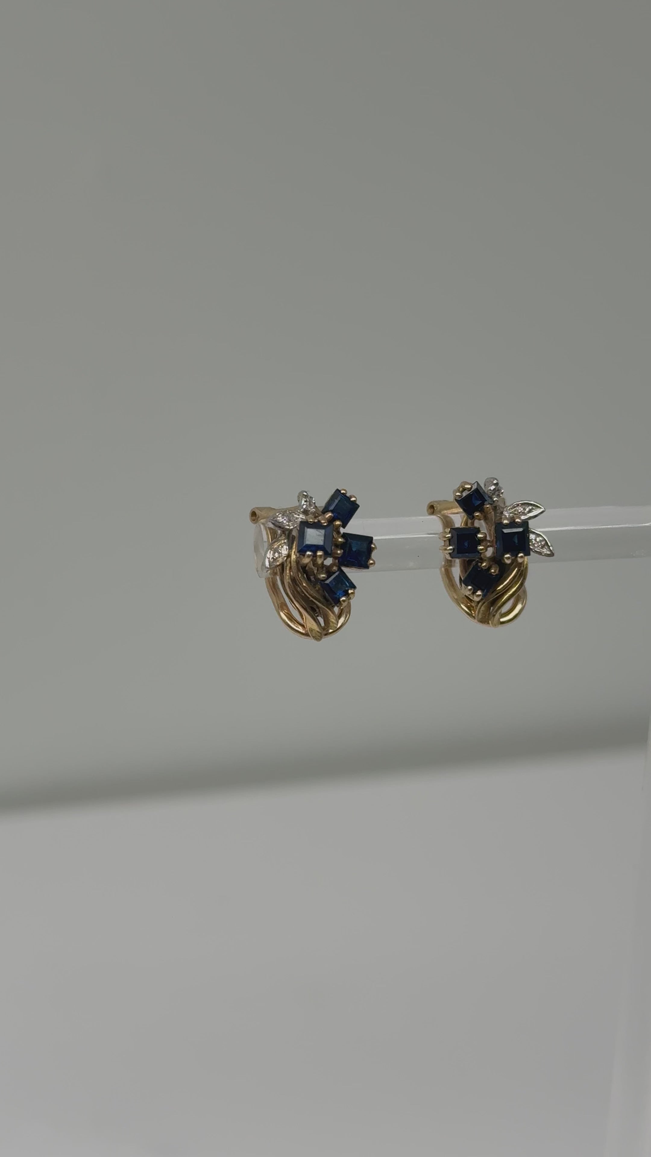 Saphir und Diamant Ohrringe, 585er Gelbgold