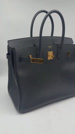 Laden und Abspielen von Videos im Galerie-Viewer, Hermès Birkin 35 Handtasche aus schwarzem Epsom-Leder
