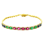 Laden Sie das Bild in den Galerie-Viewer, 18k Gelbgold Armband mit Smaragd, Rubin &amp; Saphir
