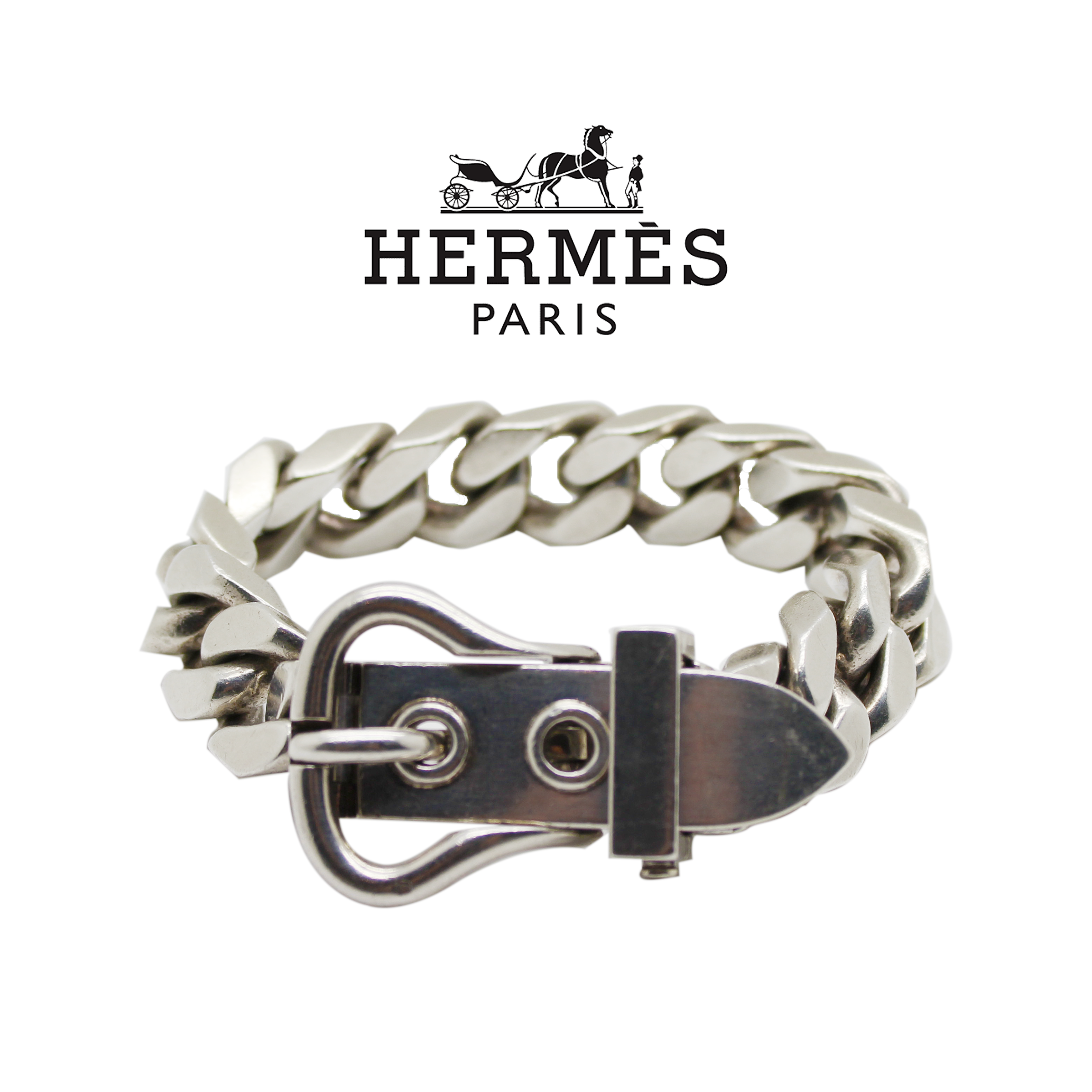 Vintage Hermes Paris Silber Armband, Modell "Boucle Sellier"