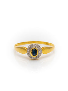 18k Gelbgold Ring mit 0,1 ct Saphir & Diamanten