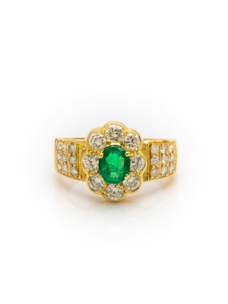 18k Gelbgold - Ring - Smaragd & Diamant