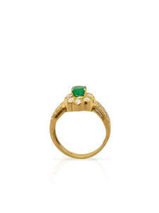18k Gelbgold - Ring - Smaragd & Diamant