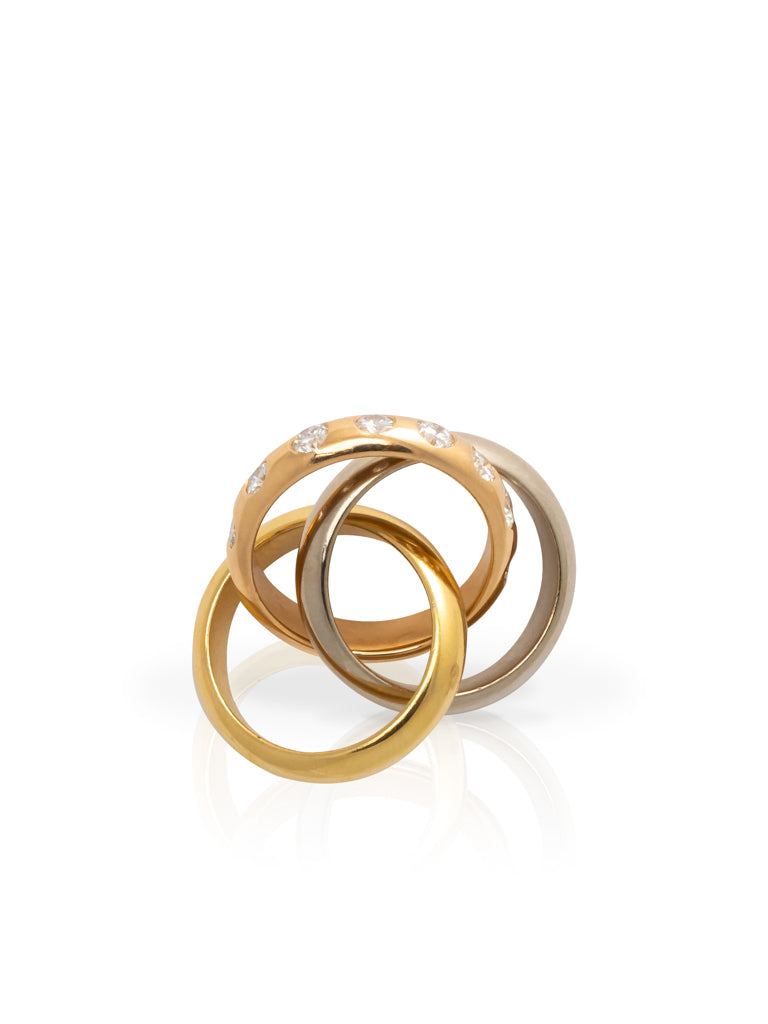 18k Tricolor 3x Ring mit 14x Diamanten Gold /Roségold/ Weißgold