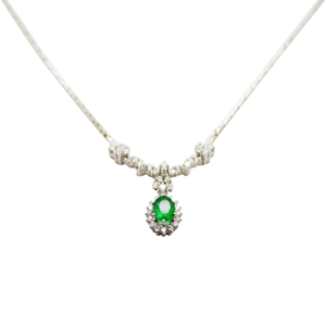 18k Weißgold Halskette mit Smaragd & Diamanten
