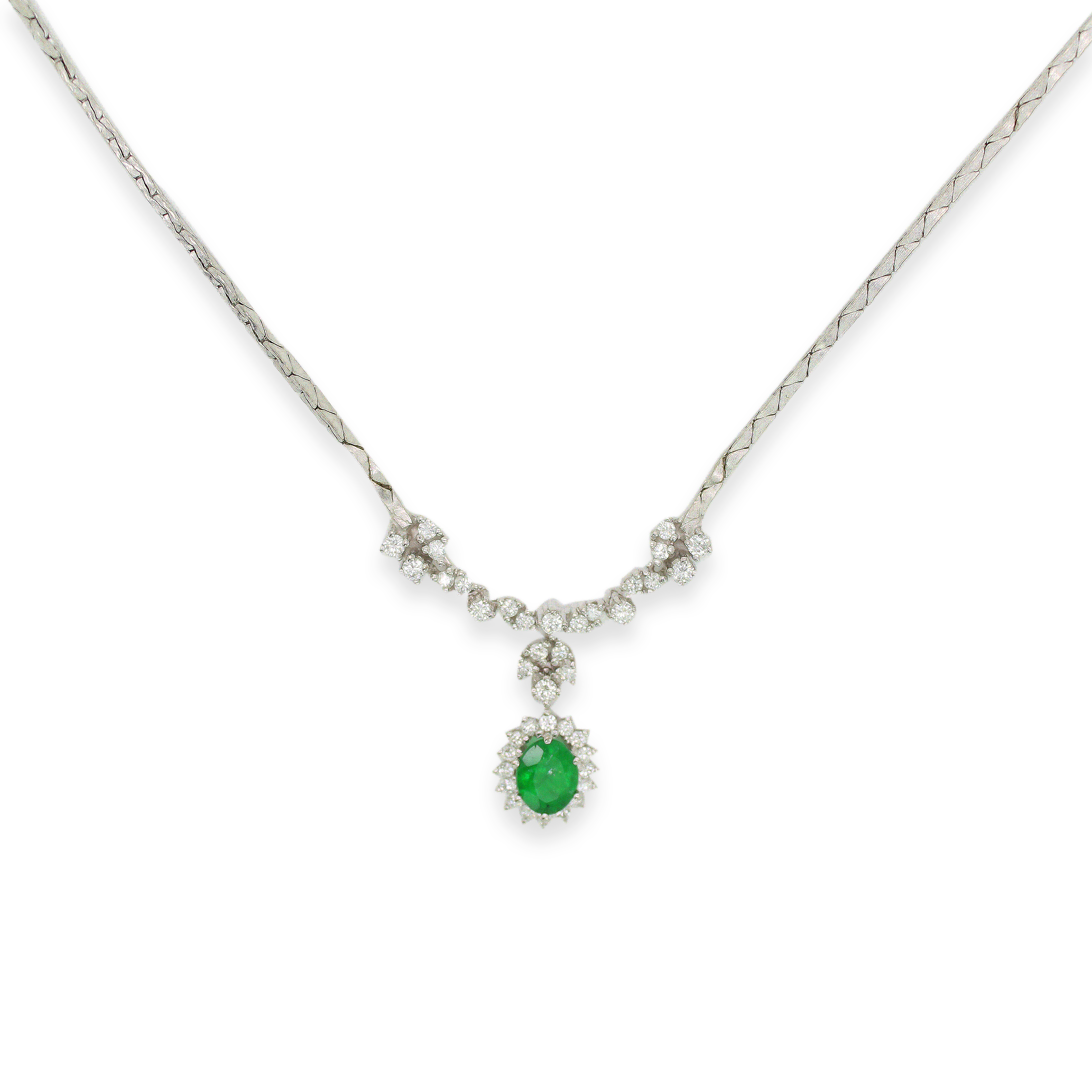 18k Weißgold Halskette mit Smaragd & Diamanten