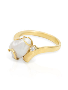 14k Gelbgold Ring mit Perle & Diamant