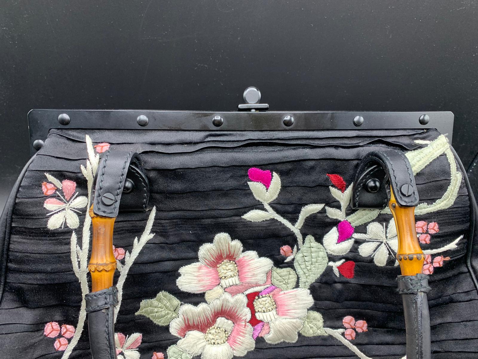 Tom Ford für Gucci Sehr Selten Schwarze Tasche mit japanischen Blumen